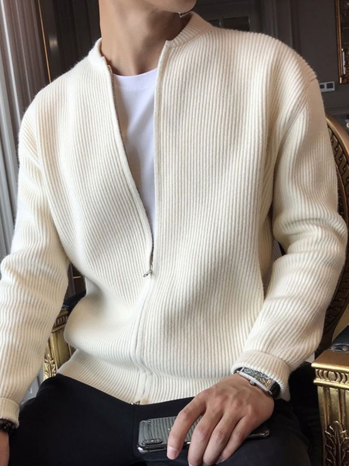 Resin Vat - Cardigan da uomo in maglia, stile